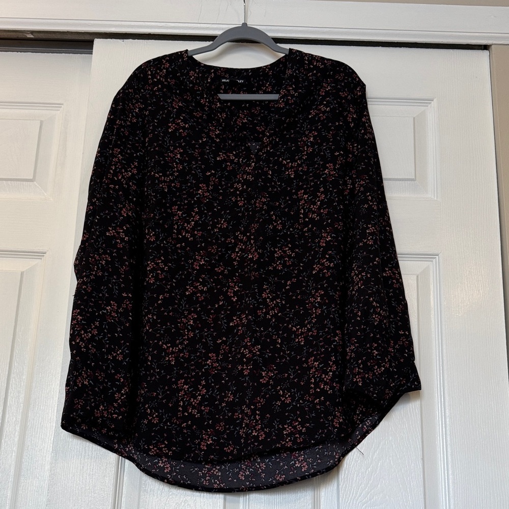 Hilary Radley Black and Pink Floral Blouse